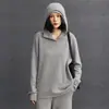 Suéter de Punto con Capucha Suelto de Color Sólido de Longitud Media para Mujer Otoño/Invierno 2026