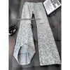 Calça jeans jacquard de estrelas estilo americano para homens, corte justo, calça rasgada com padrão de estrelas, perna reta estilosa, jeans pai levemente alargado