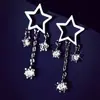 Pendientes de cristal de plata de ley S925, estilo coreano, moda, exquisitos, diseño de estrella hueca, accesorios de joyería para mujer