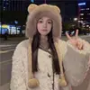 Chapéu de Inverno para Mulheres, Novo Estilo Coreano, Quente e Versátil, Chapéu de Pelúcia Espessado com Orelhas de Urso, Chapéu Fofo de Peça Única com Cadarço, Celebridade da Internet