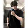 Camiseta Regular com Manga Curta Estilo Americano Tendência Marca Ombro Normal Masculina Verão Solta Tamanho Grande Top Meia-Manga Camiseta Design Preto Masculina
