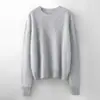 Suéter Pulôver de Lã Escovada com Gola Redonda Sem Costura Outono e Inverno Linha de Frente Pronto para Vestir Básico Versátil Feminino Solto Camisa Base de Lã