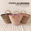 Bolso de Cesta de Paja, Nuevo Estilo Primavera, Tejido Diagonal, Bolso de Paja de Hierba Acuática Hecho a Mano Simple Retro, Casual y Ligero