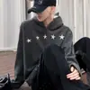 Chamarra con capucha de patrón de estrellas retro americano, unisex, otoño/invierno, corte holgado, sudadera de rayas verticales, diseño único