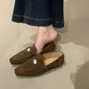 Zapatos planos de corte bajo con punta cuadrada estilo coreano para mujer, colección otoño 2026, chic de dinero viejo, inspirados en Birkenstock, mocasines metálicos de suela plana para mujeres jóvenes