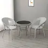 Conjunto de três peças de Rattan mesa de chá e cadeiras de varanda mesa de centro de café para pátio externo de lazer combinação cadeiras de Rattan com encosto para área externa aberta