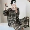 Pijamas de seda de algodón para mujer, primavera y verano, nuevos, talla grande, manga larga, traje estampado, Internet Celebrator, estilo vivo, rayón, ropa para el hogar, otoño