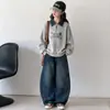 Conjunto de sudadera para niña 2026 primavera y otoño nuevo estilo universitario sudadera de mezclilla con cuello de imitación de dos piezas y jeans conjunto de dos piezas moderno