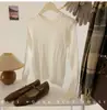 Camisa Básica Elegante Slim de Gola Redonda para Mulheres no Outono e Inverno Nova Malha de Alta Qualidade com Top de Malha de Manga Longa Preto