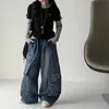 Jeans de Trabajo de Mezclilla Multibolsillos Estilo Retro Americano Nuevo para Hombres y Mujeres Diseño Plegado Pantalones de Trabajo de Mezclilla Sueltos Modernos