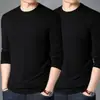 Camiseta de manga larga para hombre de color liso Sorona, versátil, corte holgado, cuello redondo, para primavera y otoño, top casual moderno