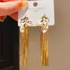 Brincos de Agulha de Prata Luxo Leve Folha de Diamante Longos com Franjas Estilo Retrô Francês Nicho High-End Elegantes Estilosos para Mulheres