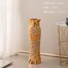 Vaso Grande de Cerâmica Dourada com Salgueiro Prateado e Bambu da Sorte Flores Secas para Arranjo de Flores, Adequado para Cultivo em Água, Entrada e Decoração de Sala de Estar