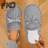 Pantuflas de Felpa de Algodón Simples Transfronterizas de Invierno con Forro de Terciopelo Cálido, Nudo de Lazo, Punta Cerrada, Pantuflas Ligeras Silenciosas para el Hogar
