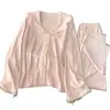 Nuevos Pijamas Térmicos de Felpa Calientes para Mujer, Manga Larga y Pantalón Largo Otoño/Invierno, Estilo Princesa, Cárdigan con Cuello de Muñeca, Conjunto de Dos Piezas para el Hogar