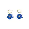 Pendientes de Colgante de Flor de Cinco Pétalos de Doble Capa en Forma de C Dulces Estilo Coreano Dopamina Pendientes de Moda Versátiles Estilo Ins para Mujeres