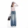 Jeans Anchos de Diseño Desgastado Molidos en Piedra Lavados con Agua Naranja Joven para Mujer, Holgados, Adelgazantes, Casuales, Versátiles, de Largo hasta el Suelo