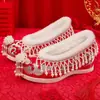 [Borla Blanca Fengxiang] Zapatos de Boda Xiuhe Originales Chinos, Zapatos de Boda para Novia Estilo Antiguo Dinastía Han, Zapatos Bordados
