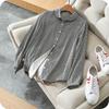 Chunliangpin Camisa Blanca de Manga Larga a Cuadros de Gasa de Algodón Doble Capa para Bebé, Cuello de Lingote Único Japonés, Top para Mujer