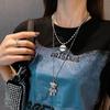 Colar de Urso de Diamante Completo Estilo Coreano Pingente Feminino Hip-Hop Corrente de Lã Colar de Carta de Camada Dupla Moda Outono e Inverno Acessórios de Vento Frio