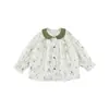 Wulibu-1 2026 Otoño Nueva Moda Linda Camisa de Manga Larga para Niñas con Estampado Completo y Cuello de Solapa de Color Contrastante