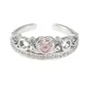 Anillo Abierto Exquisito de Nicho de Alta Gama con Esmalte Rosa Goteado de Aceite y Circonita Full Diamond para Mujeres