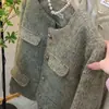 Otoño/Invierno 2026 Nuevo Estilo Pequeña Fragancia Verde Corto Moda Abrigo Moda Femenina Temperamento Holgado Chaqueta