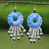 Pendientes de Teñido con Nudo de Yunnan Artístico Creativo Puesto Étnico Yunnan Dali Teñido con Nudo Tinte Azul Flor de Viaje Auricular Taibao