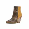 Botines cortos con estampado de serpiente, talla extragrande, estilo europeo y americano, cuero tachonado, tacón grueso, botines de mujer, punta fina, color-blocking, stock H-6