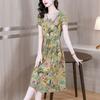 Vestido Floral com Gola Peter Pan Estilo Francês Feminino Verão 2024 Novo Simples Elegante Moderno Redutor de Idade Emagrecedor Comprimento Médio