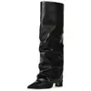 Botas altas de bico fino com salto grosso para mulheres, comércio exterior europeu e americano, novas botas de equitação de perna reta com padrão de crocodilo para outono e inverno, botas de moda de salto alto