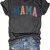 Camiseta Gola Redonda com Estampa Mama Primavera Verão Casual Manga Curta Tops Roupas Femininas