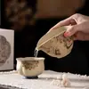 Copo de Chá Cultural e Criativo Céu Voador de Dunhuang Cerâmica Azul e Branca Vermelho-Pedra Caneca de Mestre Caneca com Borda Florada Caneca de Chá Caneca para Degustação de Chá Caneca da Fortuna e Longevidade