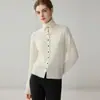 Cashmere 100% puro, estilo minimalista, gola azul-marinho, manga longa, cardigã de tricô de abotoamento simples, top versátil e que afina