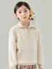 Suéter grueso 100% lana para niños y niñas con cuello camisero, nuevo estilo otoño e invierno, de lunares, con media cremallera, casual, tejido cálido