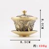 Tazón de Té de Latón Loto Doble Pez, Juego de Té de Tres Piezas, Esencial para Escritorio de Oficina y Entretenimiento en la Sala de Estar, Juego para Preparar Té de Cobre Antiguo