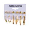 Set de Pendientes Vintage Transfronterizo Europeo y Americano de 6 Pares, Pendientes de Lujo Ligero de Gama Alta, Pendientes de Aro Lisos para Mujer, Pendientes de Botón Versátiles al por Mayor