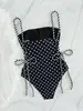 Traje de baño de una pieza para mujer, diseño retro de lunares sexy con cordón, ajuste ceñido, para vacaciones en la playa, transfronterizo europeo y americano