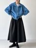 Falda Lushi de Estilo Coreano Simple de Cintura Alta Plisada de Longitud Media para Mujer Otoño Nueva Falda de Lana con Caída Línea A 1740