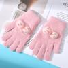 Guantes de punto para niñas, cálidos y de invierno, con lazo grueso de jacquard, de cinco dedos, para ciclismo y tareas escolares.