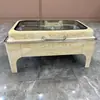 Estufa de Buffet Cuadrada y Redonda de Acero Inoxidable Transfronteriza, Calentador de Comida, Estufa Aislante con Acabado de Madera, Estufa de Buffet Comercial para Hotel