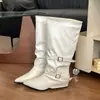 Botas largas adelgazantes, botas de caballero para otoño e invierno 2026, talla grande, estilo británico, botas altas retro, nuevas botas de mujer para aumentar la altura