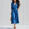 Vestido Sudadera con Capucha Color Azul Klein Transfronterizo 2026, Cintura con Cordón, Cuello Abierto a Mitad con Cremallera Casual para Mujer