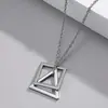 Colar Titanium Aço Masculino Hip-Hop Punk Triângulo Geométrico Pingente Quadrado Vazado Versátil Corrente de Suéter para Amantes