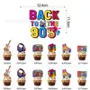 Conjunto de Suprimentos para Decoração de Festa Temática Retrô Anos 90 Enfeites Espirais Pendurados Anéis de Favo de Mel Toppers para Bolo