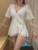 2 Colores] Traje de Baño para Mujer Nuevo Sexy Escote en V Profundo Cubre Vientre Adelgazante Conservador Color Sólido Tela de Moda