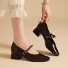 Zapatos Estilo Chanel 2025 con Tacones Gruesos para Mujer, Zapatos Mary Jane con Elegancia Francesa, Zapatos de Piel de Tacón Medio para Primavera con Punteras Cuadradas