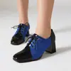 Nuevos zapatos de cordones con costuras para primavera y otoño para mujer, zapatos romanos retro, tacón grueso, tacones altos, tallas 40-43, zapatos de comercio exterior