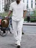 Amazon Aliexpress Ropa de Hombre Transfronteriza Camisa Casual de Manga Corta y Pantalones Largos Conjunto de Playa Algodón Lino Estilo Delgado de Moda