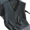 Colete de tricô em camadas 100% lã para mulheres, gola V, sem mangas, outono e inverno, cashmere, solto, emagrecedor, jaqueta cardigã, moderno